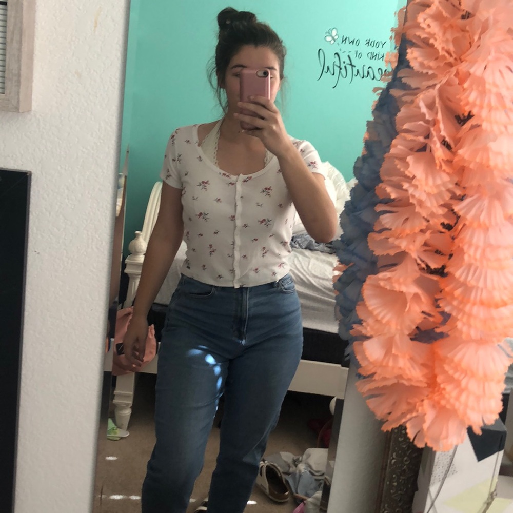 Hollister Ribbed Button Front Floral Baby Tee